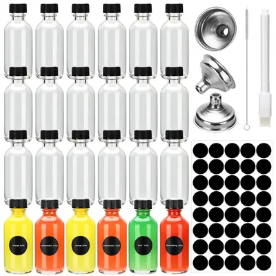 24 Mini-Glasflaschen 60 ml mit Deckel, Trichter, Etiketten, Stift