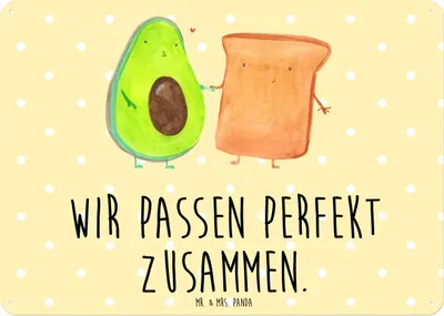 Produktbild von Mr. & Mrs. Panda tafel Avocado Toast DIN A6 - Gelb Pastell - Geschenk, Schild, Hochzeit, Retro Blechschild, Magnetschild, Freundin, Wandbild, Hochzeitsgeschenk, Verliebt