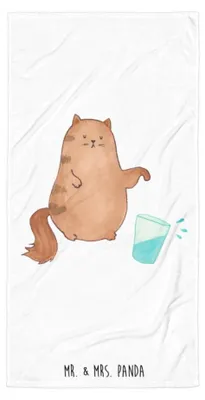Produktbild von Mr. & Mrs. Panda Handtuch Katze Wasserglas - Weiß - Geschenk, Katzen, Strandtuch, Badehandtuch, Baumwollhandtuch, Lustig, Wasser, Cat, Großes, Reisehandtuch