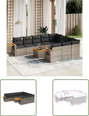 Produktbild von The Living Store 11-tlg. Garten-Sofagarnitur mit Kissen Grau Poly Rattan