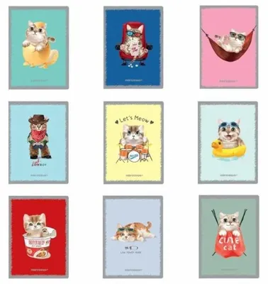 Produktbild von A5-Heft, 60 Seiten, kariert, aus Polypropylen, Motiv: Katzen (10 Stück), Marke: NARCISSUS