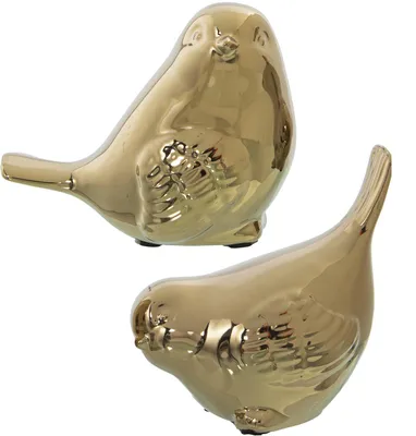 2er-Set Vogelfiguren aus Keramik, gold, 13x8x11 & 12x8x12 cm