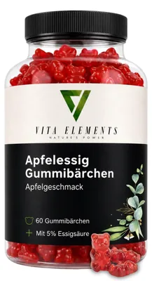 Produktbild von Vita Elements Apfelessig Gummibärchen 60 Stk Vitamin B12 Folsäure Nahrungsergänzungsmittel