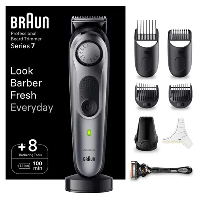 Produktbild von Braun BeardTrimmer 7 BT7420, Waschbar, Akku, Schwarz, Grau