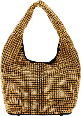 Produktbild von Damen Handtasche Gold perlenbesetzt mit Gittermuster, H 28 cm, T 15 cm