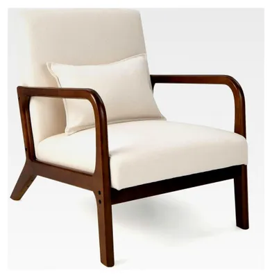 Produktbild von Sessel, modernes Einzelsofa aus Holz mit Armlehnen, gepolsterter Loungesessel für Wohnzimmer und Schlafzimmer, 65 x 79 x 77 cm, Beige
