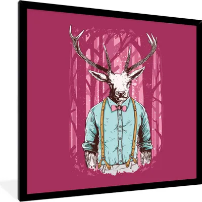 Produktbild von MuchoWow® MuchoWow® Gerahmtes Poster Jahrgang - Hirsch - Wald 40x40 cm - Poster mit zchwarzem Bilderrahmen - Mit Rahmen - Wanddekoration Schlafzimmer