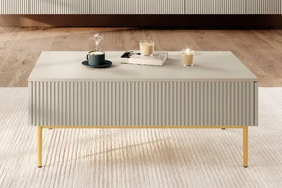 Zdjęcie produktu dla Duży STOLIK KAWOWY ŁAWA do salonu z szufladami ryflowany z lamelami GLAMOUR