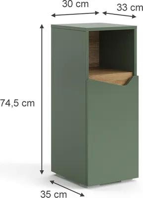 Zdjęcie produktu dla Szafka Midi Vicco Marelle Zielony/rzemieślniczy 30 x 74.5 cm z drzwiami i otwartą komorą, Model 54400