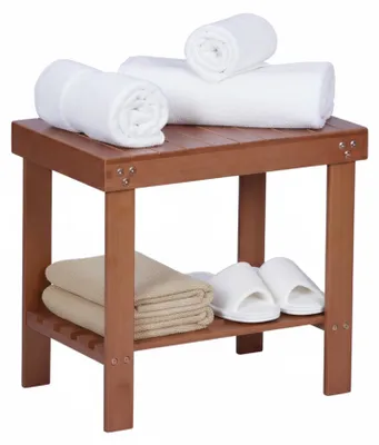 Produktbild von Relaxdays Badhocker aus Bambus, mit Ablagefläche, HxBxT: 41 x 44 x 28 cm, Bad, Wohnzimmer & Flur, Sitzhocker, natur