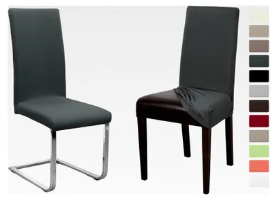 Produktbild von Jersey Stuhlhusse, elastische Uni Stretch-Husse aus Baumwolle, bi-elastisch, faltenfreie Universalgröße, 6er Set, Anthrazit