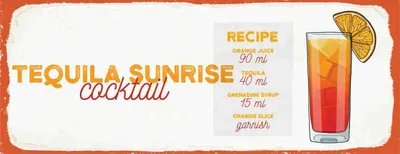 Produktbild von vianmo Holzschild 10x27 cm Tequila Sunrise Cocktail Recipe Essen Trinken