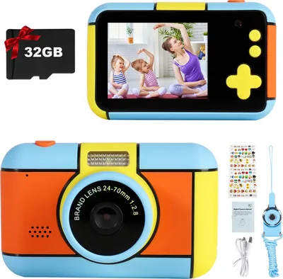 Image de (Bleu) Caméras vidéo numériques HD pour enfants, jouet portable pour enfants avec carte SD de 32 Go