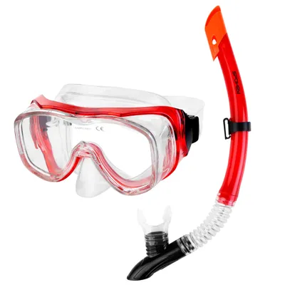 Produktbild von Spokey 928191, Erwachsener, Halbe Gesichtsmaske, Freitauchen, Gehärtetes Glas, Polycarbonat, Rot, Transparent
