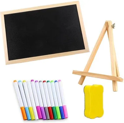 Obrázok produktu pre Sada drevených tabúľ Unyqoos® (jednostranné) s rozmermi cca 20 x 30 cm, vrátane 12 fixiek a hubky na utieranie – opakovane použiteľné, vhodné na svadbu, do kaviarne alebo reštaurácie