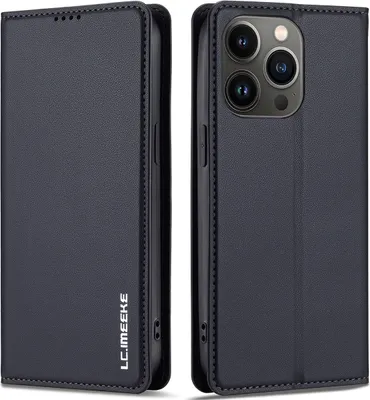 Immagine prodotto di Custodia magnetica in pelle flip per iPhone 13 Pro Max, con slot per schede e funzione stand Nero