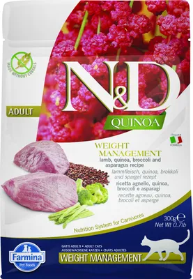 Productafbeelding van N&D Quinoa Kattenvoer, Gewichtbeheersing, Lam en Broccoli, 300g