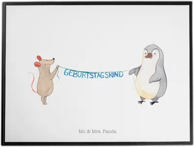 Produktbild von Mr. & Mrs. Panda Schreibunterlage Maus Pinguin Geburtstag - Weiß - Geschenk, Happy Birthday, schreibtischunterlagen, malunterlage, bastelunterlagen, Geburtstagsgeschenk