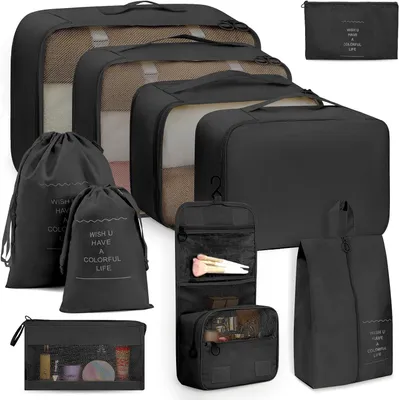 Produktbild von Packtaschen Set 10-teilig, Koffer-Organizer, wasserdicht, schwarz, für Reisen
