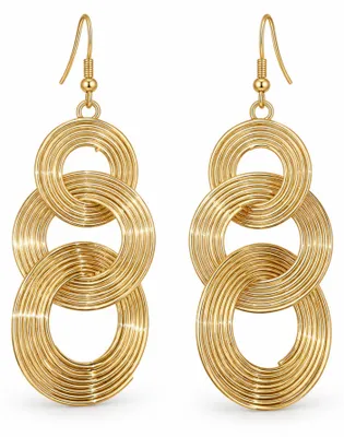 Produktbild von otolife Damen Hängeohrringe Goldfarben – Lange Ohrhänger mit drei ineinander verschlungenen Ringen