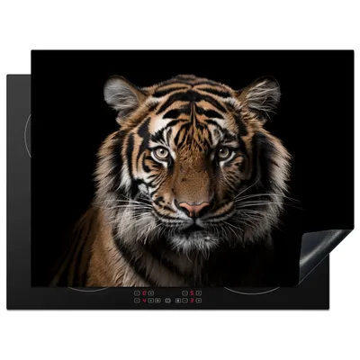 Produktbild von KitchenYeah© Herdabdeckplatte Tiger - Porträt - Schwarz - Tier , 70x52cm, Küche Deko, Glaskeramikkochfeld Herdabdeckung, Abdeckplatte fùr Kochfeld