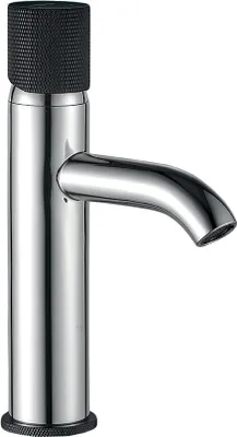 Produktbild von BADLAND Waschtischarmatur Wasserhahn Kleine PEROS Mischbatterie für Badezimmer in Chrom-Schwarz + Click-Clack