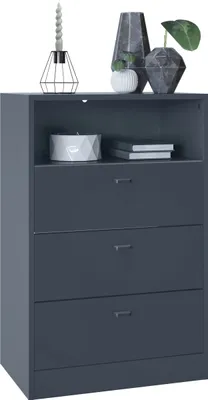 Produktbild von Vladon Kommode Pino V2,  Germany, Anrichte mit 3 Schubladen & 1 offenem Fach, Anthrazit matt/Anthrazit matt ohne LED (56 x 86,5 x 36 cm)