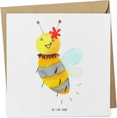 Produktbild von Mr. & Mrs. Panda Grußkarte Biene Blume - Weiß - Geschenk, Klappkarte, faltkarte, anlasskarte, Glückwunschkarte, doppelkarte
