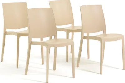 Immagine prodotto di set di 4 sedie impilabili in polipropilene con fibre di vetro per uso esterno e giardino, bar e ristorante, cucina design moderno - CARMEN - Crema