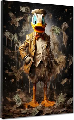 Produktbild von Comic Duck Money Cash Leinwandbild Wandbild Kunstdruck XL Deko: 75x100x4cm