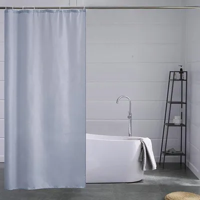 Obrázek produktu pro Šedý a modrý sprchový závěs z polyesteru, voděodolný, pratelný, 100 x 200 cm, 6 háčků.