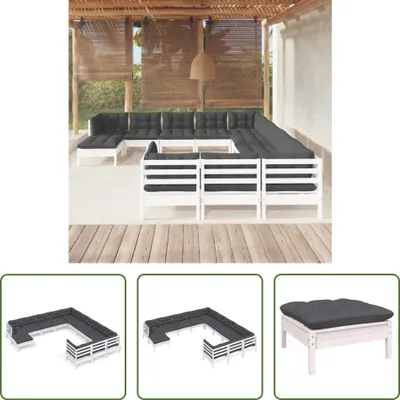Produktbild von The Living Store 12-tlg. Garten-Lounge-Set mit Kissen Weiß Kiefernholz