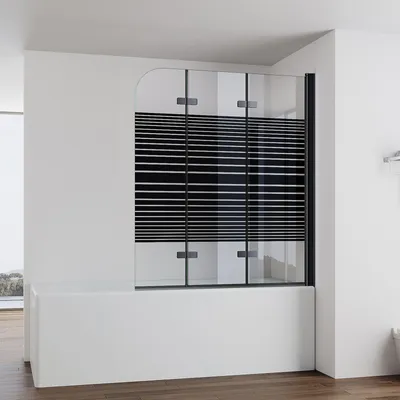 Produktbild von IMPTS Duschwand für Badewanne 120x140cm 3-teilig Faltwand Badewannenaufsatz Faltbar Duschabtrennung 6mm ESG GLAS Badwannenfaltwand Schwarze, Gestreift