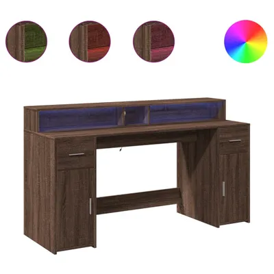 Obrázok produktu pre vidaXL LED stôl hnedý dubový vzhľad 160x55x91 materiál na báze dreva