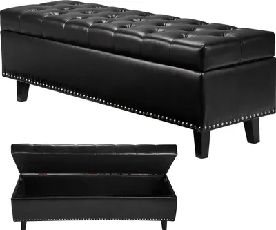 Produktbild von SucceBuy Sitzbank Ottomane (415 x 1305 x 440 mm) aus Kunstleder mit Holzbeinen und Stauraum, moderne Schuhbank mit 300 kg Belastbarkeit, Bettbank oder Schlafzimmerbank für Wohnzimmer in Schwarz