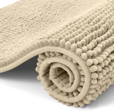 Image de Tapis de bain en chenille, tapis de bain antidérapant, tapis de bain moelleux, tapis de bain absorbant, tapis de douche lavable pour la salle de bain, 40 x 60 cm, beige