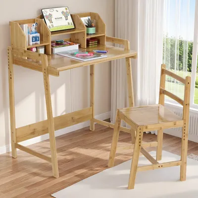 Image de Bureau et chaise réglables - Ensemble de mobilier de bureau - Espace de travail à domicile - Bureau pour enfants - Bureau d'étude