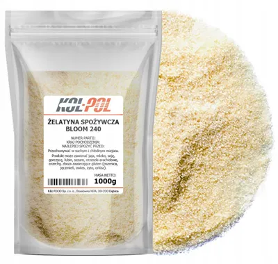 Zdjęcie produktu dla ŻELATYNA SPOŻYWCZA 240 BLOOM 1kg Naturalna mocna wysoka jakość Kol-Pol