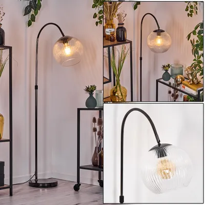 Produktbild von Cesaro Stehlampe aus Metall/Riffelglas in Schwarz/Chrom/Klar im Retro-Design