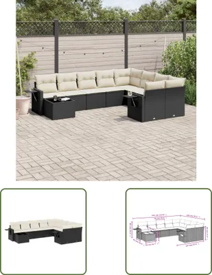 Produktbild von The Living Store 10-tlg. Garten-Sofagarnitur mit Kissen Schwarz Poly Rattan