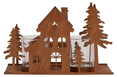 Obrázok produktu pre Držiak na čajové sviečky Clayre & Eef, model "Haus", 20x8x12 cm, hnedý, kov