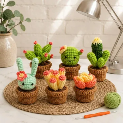 Image de Kit de crochet ProximaX pour débutants : cactus amigurumi, avec fil et instructions vidéo