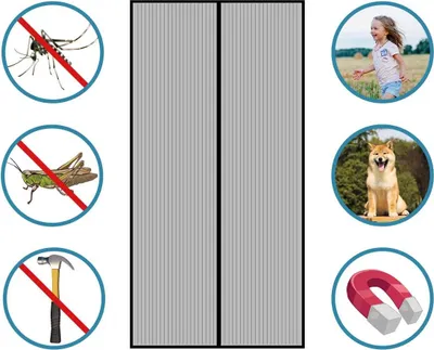 Produktbild von Magnetisches Fliegengitter für Türen - Insektenschutz - 1 Stück - Schwarz - 110 x 220 cm