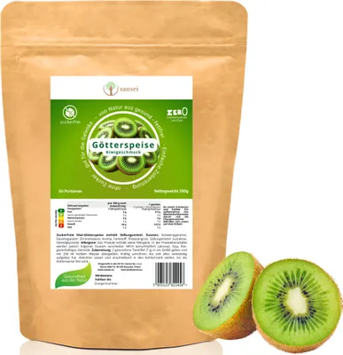 Produktbild von SANSEI Götterspeise Wackelpudding 350g bis zu 50 Portionen - Zuckerfrei, Glutenfrei, ohne Fett, keine Kohlenhydrate (KIWI)