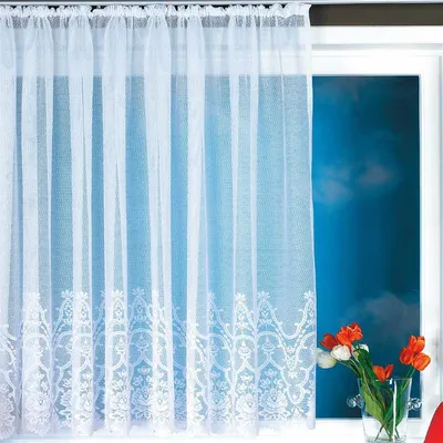 Produktbild von Gardine mit Universalband (500x145cm, Design: Felicitas) - Gardine Voile Jacquard transparente Spitzenoptik, lichtdurchlässig, pflegeleicht