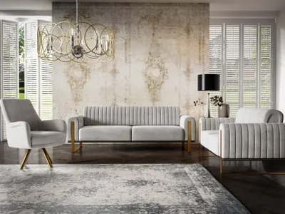 Produktbild von Sofaset Designersofas VALERIE 3-2-1 in Stoff Stoff Elisa Velvet Hellgrau