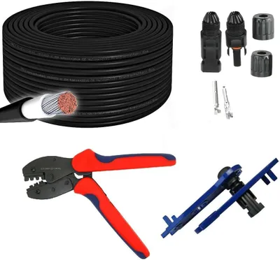 Produktbild von 100m Solarkabel 6mm² schwarz H1Z2Z2-K Solar Kabel Crimpzange 10 Paar MC4 Solarstecker