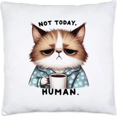 Produktbild von Not Today Human Kissen Inkl. Füllung Katze Lustig Süß Geschenkidee für Morgenmuffel