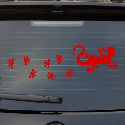 Produktbild von Heckscheibenaufkleber Gecko Tapsen Echse Dragon Lurch Agame Fußspuren 55x25 cm Rot Auto Aufkleber Sticker
