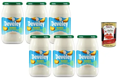 Produktbild von Develey Italian Gourmet Mayonnaise Light 6×390 ml – cremige Mayo mit 60% weniger Fett, ideal zu Pommes, Sandwich, Burger & Salaten, Vorteilspack + Italian Gourmet Polpa